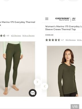 New Icebreaker Women's Merino Wool 175 Green Leggings & Long sleeve Top XL